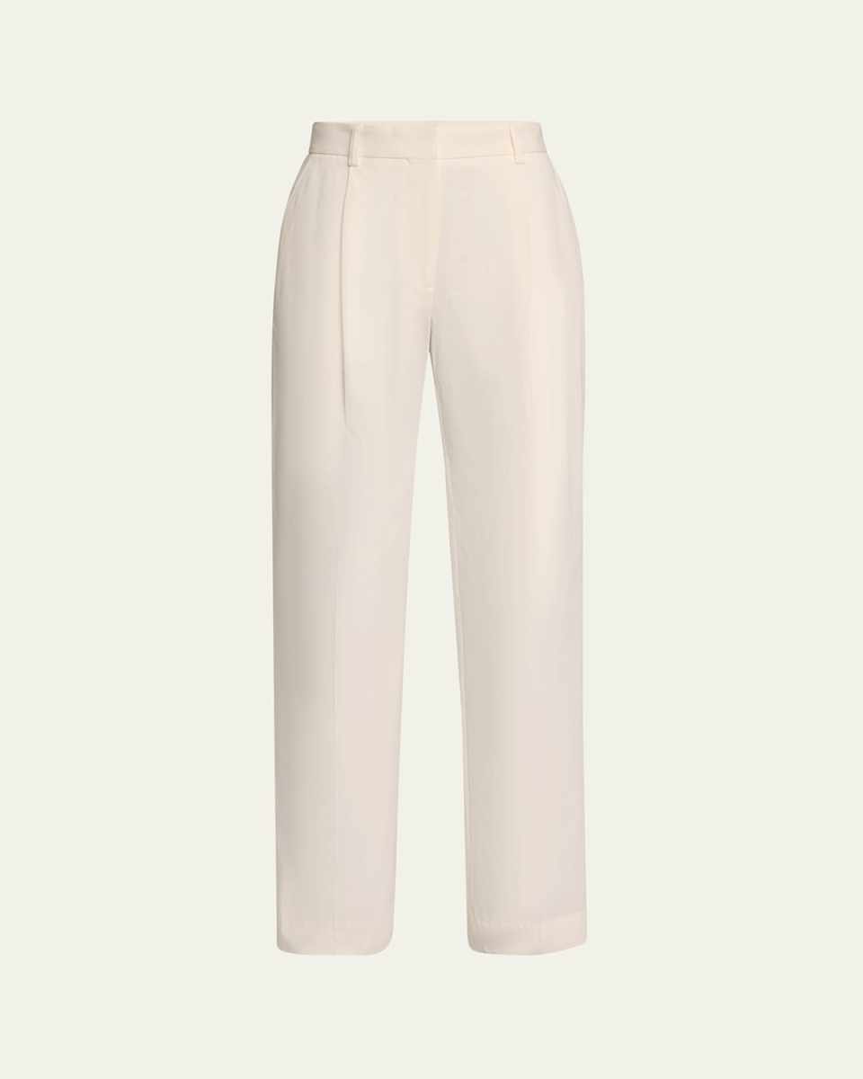 Slant-Pocket Pleated Straight-Leg Cotton Trousers